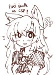  ?? animal_ears bangs blush breasts brooch commentary dress english flying_sweatdrops greyscale grin hair_between_eyes imaizumi_kagerou jewelry long_hair long_sleeves looking_at_viewer medium_breasts monochrome simple_background sketch smile solo touhou upper_body white_background wolf_ears wool_(miwol) 