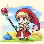  :d bangs blonde_hair blush_stickers bracelet braid chibi dragon_quest dragon_quest_xi dress eyebrows_visible_through_hair fujimaru_(green_sparrow) full_body hand_on_hip hat jewelry long_hair lowres open_mouth puffy_short_sleeves puffy_sleeves purple_eyes red_hat short_sleeves slime_(dragon_quest) smile solo standing twin_braids twitter_username v-shaped_eyebrows veronica_(dq11) 