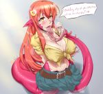  big_breasts breasts cleavage clothed clothing dessert female food humanoid ice_cream lamia miia_(monster_musume) monster_musume plasmidhentai reptile scalie skirt snake snake_tongue tongue tongue_out 
