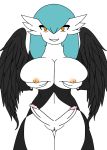  angel azula_voir&eacute;e black_wings blue_hair breast_squish breasts clothed clothing derpball dickgirl feathered_wings feathers gardevoir hair herm humanoid intersex multi_penis nintendo nipples orange_eyes orange_nipples penis pok&eacute;mon pok&eacute;mon_(species) pussy smile solo video_games wings 