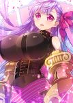  belt_collar bodysuit breasts claws commentary_request fate/grand_order fate_(series) hair_ribbon highres huge_breasts impossible_bodysuit impossible_clothes long_hair moru o-ring o-ring_top passion_lip pink_eyes pink_ribbon purple_hair purple_ribbon ribbon solo upper_body very_long_hair 