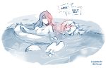  2018 anthro bath bathing blush breasts canine cleavage clothed clothing dialogue digitigrade duo embarrassed english_text eyes_closed female hair hair_over_eye hi_res hot_spring human keidran mammal maren_taverndatter monochrome nude open_mouth partially_submerged pawpads raine_(twokinds) simple_background sketch text tom_fischbach towel twokinds water webcomic wet white_background wolf yelling 