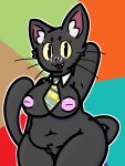  2018 anthro areola blush breasts cat digital_media_(artwork) feline female front_view fur mammal meme mostly_nude necktie nipples open_mouth pussy shirt_collar solo sushirolldragon thick_thighs voluptuous whiskers wide_hips 