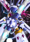  armor artoria_pendragon_(all) bodysuit breasts fate/grand_order fate_(series) graphite_(medium) mecha mecha_musume mechanical_arms mechanical_legs mechanical_parts mechanical_wings mysterious_heroine_xx_(foreigner) power_armor power_suit scarf shiza_0214 space star_(sky) traditional_media twinmyniad wings 