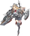  blonde_hair blue_eyes breasts full_body headgear kantai_collection konishi_(koconatu) large_breasts long_hair machinery military military_uniform nelson_(kantai_collection) official_art outstretched_arm remodel_(kantai_collection) thighhighs transparent_background turret uniform weapon zettai_ryouiki 