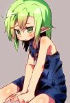  1girl blonde_hair blush female green_eyes original overalls pointy_ears sanzui sitting solo zakuro_(sanzui) 