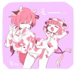  1girl animal_costume animal_ears animal_print bell breasts cleavage cow_bell cow_costume cow_ears cow_horns cow_print fang frisk_(undertale) horns undertale 