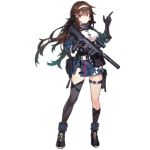  asymmetrical_legwear belt belt_pouch brown_hair bullpup earpiece fangdan_runiu full_body girls_frontline gun handband js_9_(girls_frontline) long_hair mechanical_arm official_art pouch red_eyes scarf scope shoes sneakers socks solo submachine_gun suppressor thighhighs transparent_background weapon 