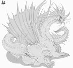  big_butt butt digital_media_(artwork) dragon dryadex dungeons_&amp;_dragons female feral greyscale long_tail looking_at_viewer looking_back lying membranous_wings monochrome pussy raised_tail reptile scalie signature simple_background solo white_background wings 