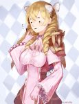 :3 ascot blonde_hair blush bow breasts center_frills chocojax commentary drill_hair earrings english_commentary eyebrows_visible_through_hair fire_emblem fire_emblem:_kakusei gloves hair_bow hair_ornament headshop highres jewelry lace long_hair mariabel_(fire_emblem) solo yellow_eyes 