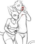  anthro blood clothed clothing duo feline female greyscale male mammal monochrome nateday nosebleed simple_background sketch sphinx standing 