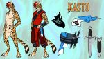  2016 amocin anthro cheetah claws clothed clothing dagger digital_media_(artwork) feline fur hair kasto_(skylords) looking_at_viewer male mammal melee_weapon model_sheet nude paws simple_background skylords solo spots standing toe_claws weapon 