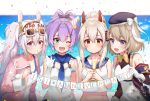  :d ;d alcohol animal_ears anniversary ayanami_(azur_lane) azur_lane bangs bare_shoulders beret black_ribbon blue_dress blue_eyes blue_hat blue_sailor_collar blue_sky blush bow bowtie breasts bunny_ears camisole champagne champagne_flute closed_mouth cloud commentary_request confetti cup day detached_sleeves dress drinking_glass eyebrows_visible_through_hair eyewear_on_head gloves green_eyes hair_between_eyes hair_ornament hair_ribbon hairband hat headgear high_ponytail holding holding_cup iron_cross jacket javelin_(azur_lane) kiyosato0928 laffey_(azur_lane) light_brown_hair long_sleeves looking_at_viewer mini_hat multiple_girls navel off_shoulder one_eye_closed open_mouth party_hat pink_jacket ponytail purple_eyes purple_hair red_eyes red_hairband ribbon sailor_collar school_uniform serafuku shirt silver_hair single_glove sky sleeveless sleeveless_dress small_breasts smile string_of_flags white_bow white_camisole white_gloves white_shirt wide_sleeves yellow_neckwear z23_(azur_lane) 