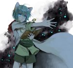  animal_ears blue_eyes blue_hair book cat_ears closed_mouth commentary_request hood hoodie leon_geeste llh_xxx looking_at_viewer male_focus short_hair shorts solo star_ocean star_ocean_the_second_story 