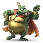  3d_(artwork) anthro armor barefoot belly big_belly bracers cape claws clothing crocodilian crown digital_media_(artwork) donkey_kong_(series) fangs gold_(metal) hand_on_hip hi_res king king_k_rool kremling looking_aside male navel nintendo official_art open_mouth outie_navel overweight overweight_male pointing reptile royalty sassy scales scalie sharp_claws smile solo super_smash_bros super_smash_bros._ultimate toe_claws tongue unknown_artist video_games 