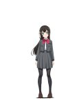  black_hair black_legwear bow bowtie breast_pocket breasts brown_footwear clenched_hands collared_shirt grey_jacket grey_skirt highres jacket kagura_hikari light_blue_eyes loafers long_hair looking_at_viewer official_art open_clothes open_jacket pantyhose pleated_skirt pocket red_neckwear saita_hiroyuki school_uniform seishou_music_academy_uniform shadow shiny shiny_footwear shiny_hair shirt shirt_tucked_in shoes shoujo_kageki_revue_starlight skirt small_breasts solo sparkle_hair_ornament standing transparent_background v-shaped_eyebrows white_shirt 