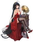  absurdly_long_hair ahoge alcohol azur_lane black_cat black_hair black_legwear breasts cat champagne choker cleavage cocktail_dress crossed_legs dress full_body garter_straps hairband high_heels large_breasts long_dress long_hair looking_at_viewer mr_cloud official_art open_mouth phonograph red_choker red_dress red_eyes shoe_dangle sidelocks solo taihou_(azur_lane) thighhighs transparent_background very_long_hair 