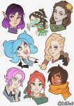  bandaid bandaid_on_face bangs bare_shoulders black_hair blonde_hair blue_eyes blue_hair braid brown_hair cassie_(paladins) dark_skin earrings evie_(paladins) flower green_eyes green_hair hair_flower hair_ornament hairlocs highres inara_(paladins) jewelry kinessa light_smile lips long_hair maeve_(paladins) multicolored_hair multiple_girls paladins parted_bangs pink_hair pointy_ears ponytail purple_eyes purple_hair red_hair short_hair side_ponytail single_braid skye_(paladins) sleeveless smile splashbrush twintails two-tone_hair tyra_(paladins) very_long_hair ying_(paladins) 