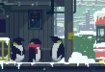  animated_gif bird day original outdoors penguin pink_scarf pixel_art scarf snow snowing sunlight toyoi_yuuta train_station 
