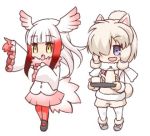  :d :o alpaca_ears alpaca_suri_(kemono_friends) alpaca_tail animal_ears arm_up bangs bird_tail black_footwear blue_eyes blunt_bangs blush_stickers brown_eyes brown_shorts commentary cup eyebrows_visible_through_hair full_body fur-trimmed_sleeves fur_trim gloves hair_over_one_eye head_wings holding holding_tray hono japanese_crested_ibis_(kemono_friends) kemono_friends light_brown_hair long_hair long_sleeves lowres multicolored_hair multiple_girls open_mouth pantyhose pink_skirt pleated_skirt red_gloves red_hair red_legwear shirt shoes short_shorts shorts simple_background skirt smile standing streaked_hair tail teacup teapot tray white_background white_footwear white_hair white_legwear white_shirt white_wings wide_sleeves wings 