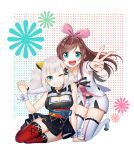  :d a.i._channel arm_warmers bangs bare_shoulders black_bow black_dress bow breasts cleavage cleavage_cutout dress hair_ornament hairband hairclip holding_hands interlocked_fingers kaguya_luna kaguya_luna_(character) kizuna_ai kneeling lace lace-trimmed_sleeves lace-trimmed_thighhighs medium_breasts multicolored_hair multiple_girls obi open_mouth pink_hair pink_hairband pink_ribbon red_legwear ribbon sailor_collar sash shirt short_shorts shorts side_slit silver_hair sitting sleeveless sleeveless_dress sleeveless_shirt smile streaked_hair swept_bangs thighhighs twintails v v-shaped_eyebrows virtual_youtuber white_ribbon white_sailor_collar white_shorts wrist_ribbon x_hair_ornament yokozuwari zettai_ryouiki zombie_(rkdup11) 