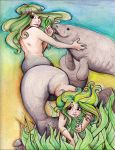  2009 5_fingers absurd_res ambiguous_gender animal_humanoid bent_over black_eyes blue_background blush breasts brown_background colored_pencil_(artwork) dot_eyes dugong feeding female feral fin flippers gem gradient_background green_hair grey_skin group hair hair_accessory hi_res holding_object humanoid humanoid_hands kelp light_skin long_hair looking_aside looking_away looking_back mammal marine merfolk nude overweight overweight_ambiguous pearl_(gem) pearls penguinfaery pink_lips plant rock seashell simple_background sirenian smile swimming tail_fin tan_skin traditional_media_(artwork) under_boob underwater water 