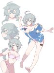  :&lt; ahoge aqua_eyes arm_up ass_visible_through_thighs bare_legs bare_shoulders blue_shirt body_blush bottomless bow bow_bra bow_panties bra breast_pocket breasts cameltoe character_sheet cleavage collarbone collared_shirt eyebrows_visible_through_hair full_body grey_hair hair_between_eyes hair_flaps half-closed_eyes highres inukaze_yamu jitome leaning_forward medium_breasts multiple_views naked_shirt navel off_shoulder original pajamas panties pink_bow pink_bra pink_panties pocket shirt short_eyebrows short_hair sidelocks simple_background sleeves_rolled_up tail thigh_tattoo toes underwear underwear_only white_background 