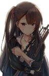  asymmetrical_bangs bangs black_gloves black_jacket blood blood_on_face blush breasts brown_hair bullpup burnt_clothes cleavage closed_mouth collarbone collared_shirt commentary crying crying_with_eyes_open eyebrows_visible_through_hair girls_frontline gloves gun hair_ribbon happy_tears highres jacket long_hair long_sleeves medium_breasts namesake object_hug object_namesake one_side_up red_eyes red_ribbon ribbon rifle septet_(zrca_janne) shirt single_glove sleeves_past_elbows smile sniper_rifle solo straight_hair tears transparent_background upper_body very_long_hair wa2000_(girls_frontline) walther walther_wa_2000 weapon white_shirt 