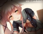  artist_name blush breasts commentary_request dared eyebrows_visible_through_hair grey_sailor_collar grey_skirt highres kantai_collection long_hair looking_at_viewer medium_breasts miniskirt neck_ribbon nuka_(nvkka) parted_lips partial_commentary pink_hair red_ribbon remodel_(kantai_collection) ribbon room sailor_collar school_uniform serafuku short_sleeves side_ponytail skirt smile solo sweater yellow_eyes yura_(kantai_collection) 
