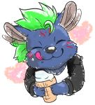  blue_fur chibi cone cute dessert flapping_ears food fur green_hair hair hyena ice_cream licking male mammal manzanaringopai mohawk nyarlathotep_(tokyo_afterschool_summoners) tokyo_afterschool_summoners tongue tongue_out 