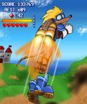  &lt;3 bodysuit boots clothing flying footwear humorous jet_pack male raxelmaestro_(artist) rocket_knight_adventures skinsuit solo sparkster tight_clothing 