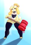  animal_crossing anthro breasts canine clothed clothing collar crobat_(artist) female hammer isabelle_(animal_crossing) mammal nintendo nipples pussy solo spiked_collar spikes standing thick_thighs tools video_games wide_hips 