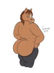  2018 5_fingers anthro big_butt black_bottomwear black_clothing bludingo bojack_horseman brown_hair brown_skin butt clothed clothing equine eyelashes female hair hollyhock_manheim-mannheim-guerrero-robinson-zilberschlag-hsung-fonzerelli-mcquack horse humanoid_hands looking_down mammal mane open_mouth overweight overweight_female pants partially_clothed portrait rear_view simple_background solo standing three-quarter_portrait topless white_background 