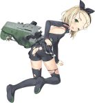  ass backless_outfit bike_shorts black_hairband black_legwear black_skirt blonde_hair full_body green_eyes hairband jiji kantai_collection looking_back luigi_torelli_(kantai_collection) medium_hair microskirt official_art one_eye_closed pleated_skirt shorts shorts_under_skirt skin_tight skirt sleeveless solo thighhighs torn_clothes torn_legwear torn_shorts torn_skirt transparent_background uit-25_(kantai_collection) 