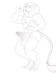  anthro balls big_balls bulge clothing dewclawpaw erection erection_under_clothes feline greyscale huge_balls lion male mammal monochrome muscular muscular_male solo standing tight_clothing 