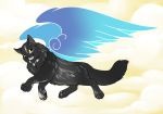  2017 amocin cat cloud day digital_media_(artwork) feathered_wings feathers feline female feral fur mammal outside pawpads paws simple_background sky smile solo wings 