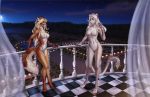  anthro balcony canine cougar curtains duo etskuni feline female fox garden hybrid jasmin lion mammal mansion marble misaki moon night nipples nude ponds pussy sky star 