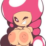  big_breasts breasts female humanoid mario_bros nintendo nipples not_furry nude one_eye_closed plantpenetrator short_stack simple_background solo toad_(mario) toadette video_games white_background wink 