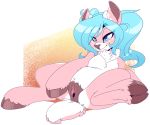  2017 aqua_(character) blue_eyes blue_hair cervine chest_tuft clitoris female feral fur gaping gaping_pussy hair hooves locosaltinc lying mammal on_back pink_fur pussy solo spread_legs spread_pussy spreading tuft 