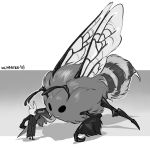  2018 anthro arthropod bee digital_media_(artwork) duo feral fur greyscale hollow_knight insect insect_wings monochrome stanidng wings zummeng 