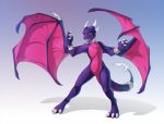  2018 3_toes 4_fingers anthro cynder digitigrade dragon female horn jay-kuro markings membranous_wings open_mouth purple_scales scales scalie simple_background smile solo spyro_the_dragon standing teeth toes tongue video_games western_dragon wings 