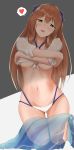  absurdres alternate_costume bangs bikini blue_ribbon blush breasts brown_hair collarbone commentary_request eyebrows_visible_through_hair girls_frontline green_eyes hair_between_eyes hair_ribbon hair_rings half-closed_eyes head_tilt heart highres huge_filesize incredibly_absurdres large_breasts lifted_by_self long_hair looking_at_viewer m1903_springfield_(girls_frontline) natsuki_(mclarenmiz) navel o-ring o-ring_top open_mouth ribbon sarong see-through shirt shirt_lift sidelocks simple_background smile solo spoken_heart stomach swimsuit thighs tied_shirt underboob undressing white_bikini white_shirt 