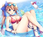  :d animal bangs bare_legs bare_shoulders bendy_straw bikini blue_bow blue_choker blue_eyes blue_flower blue_innertube blush bow breasts brown-framed_eyewear choker cleavage collarbone commentary cup cupping_glass drink drinking_glass drinking_straw dutch_angle eyebrows_visible_through_hair eyewear_on_head fal_(girls_frontline) ferret flower flower_bracelet girls_frontline hair_between_eyes hair_bow high_heels innertube light_brown_hair long_hair looking_at_viewer mauve medium_breasts open_mouth red_bikini red_flower red_footwear shoes side-tie_bikini side_ponytail smile solo sunglasses swimsuit thigh_strap transparent very_long_hair water water_drop 