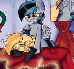  balls bed blush butt christmas clothed clothing collar duo erection fan_character friendship_is_magic girly grey_(oc) hi_res holidays leash legwear male male/male my_little_pony open_mouth penetration penis pone pudding_(oc) sex smile socks standing stockings theiftea thigh_highs 