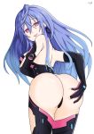  1girl artist_request ass ass_grab bare_shoulders blue_hair breasts choujigen_game_neptune come_hither compile_heart deep_skin elbow_gloves from_behind gloves huge_ass idea_factory iris_heart kami_jigen_game_neptune_v large_breasts leaning leaning_forward long_hair looking_at_viewer naughty_face neptune_(series) open_mouth purple_eyes pururut shiny shiny_hair shiny_skin sideboob smile solo thighhighs thong 