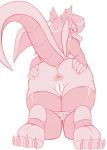  anthro anus clothing dragon female hand_on_butt legwear monochrome panties panties_down pussy solo spazman spread_anus spreading thick_thighs thigh_highs underwear 