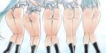  ass black_legwear blue_hair chaborin commentary_request from_behind fubuki_(kantai_collection) fundoshi gradient_hair head_out_of_frame inazuma_(kantai_collection) japanese_clothes kantai_collection long_hair multicolored_hair multiple_girls murakumo_(kantai_collection) samidare_(kantai_collection) sazanami_(kantai_collection) silver_hair socks very_long_hair yamakasa 