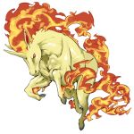  fire fukurou_(owl222) full_body gen_1_pokemon jumping looking_at_viewer no_humans pokemon pokemon_(creature) rapidash red_eyes simple_background solo white_background 