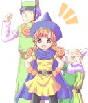  alena_(dq4) breasts brey cape clift closed_mouth commentary_request curly_hair dragon_quest dragon_quest_iv gloves hat long_hair looking_at_viewer multiple_boys oigen_(artist) orange_hair pantyhose skirt yellow_skirt 