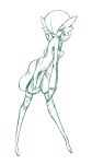  1girl adjusting_clothes adjusting_legwear bracelet breasts creatures_(company) female full_body game_freak gardevoir gen_3_pokemon hair_over_one_eye half-closed_eyes happy highres jewelry junjie-oyan leaning_forward legs_apart looking_at_viewer mega_stone monochrome nintendo no_humans pokemon pokemon_(creature) short_hair simple_background sketch skindentaton small_breasts smile solo standing thighhighs tongue tongue_out white_background 